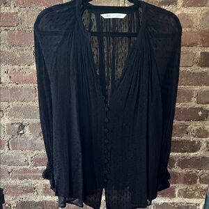 Zara Black Sheer Blouse with Textured Dots